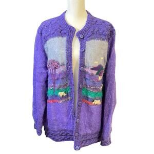 Vintage Rosemarie B Mohair Wool Hand Knit Ireland Sweater L Sheep